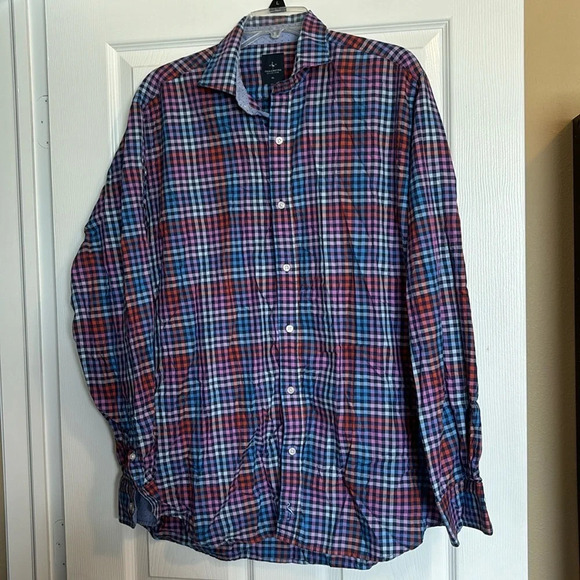 Tailorbyrd men’s blue gingham long sleeve button down shirt size XL - Picture 1 of 8